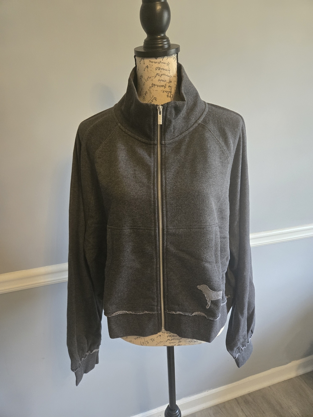 PINK Women's Charcoal Zip-Front Jacket with Contrast Stitching